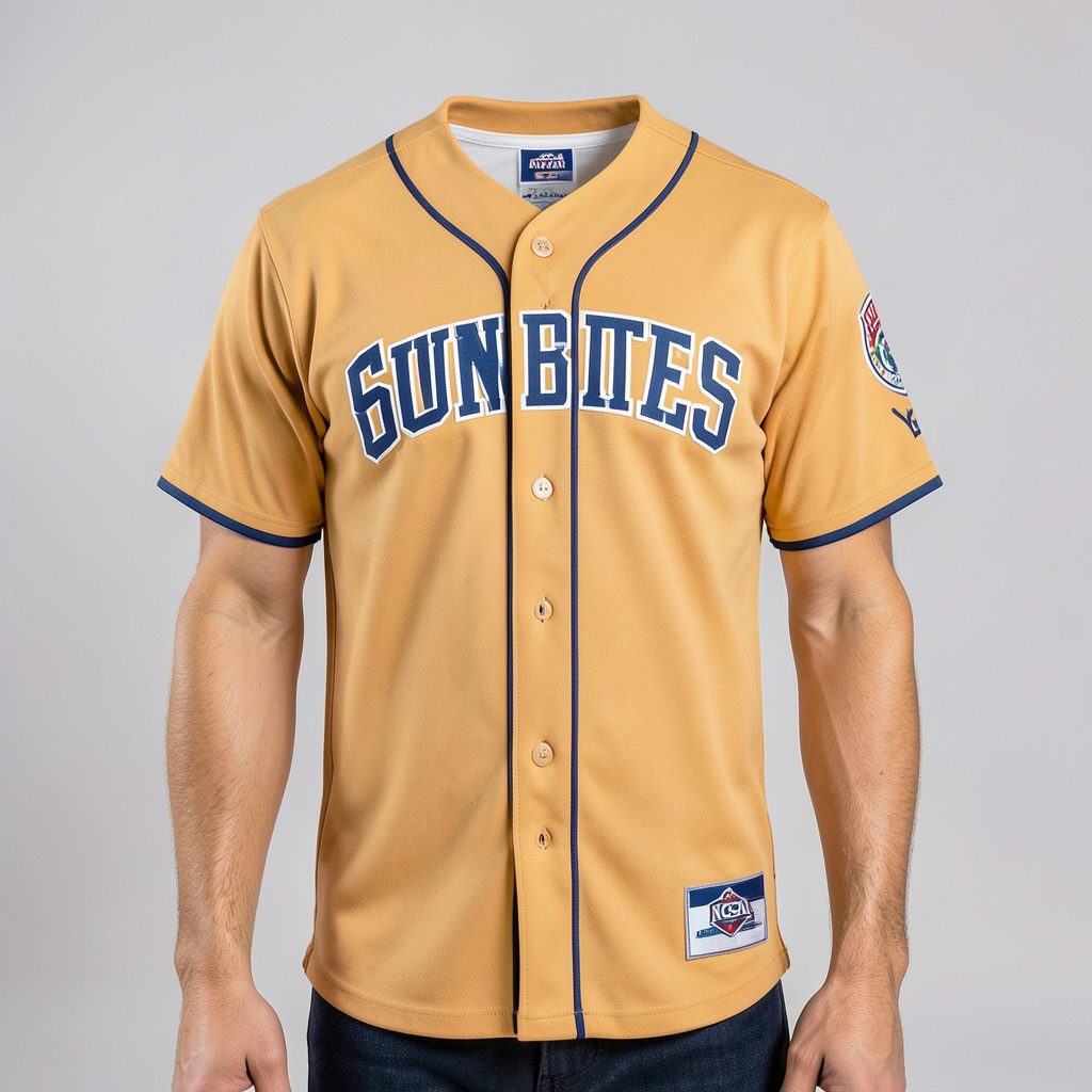 Tan Arizona State Sun Devils baseball jersey with maroon trim displayed on a studio form